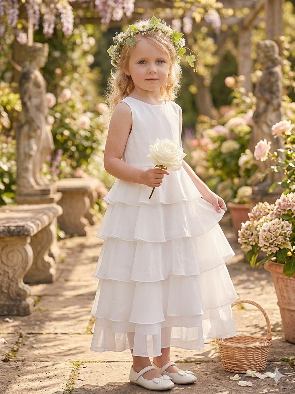 Ethereal Tiered Flower Girl Dress|Princess Fairycore White Ruffle Dress US Angel